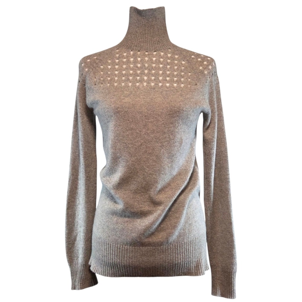 Kokun 100% Cashmere Sweater Womens S Taupe Brown Mock Neck Quiet Luxury